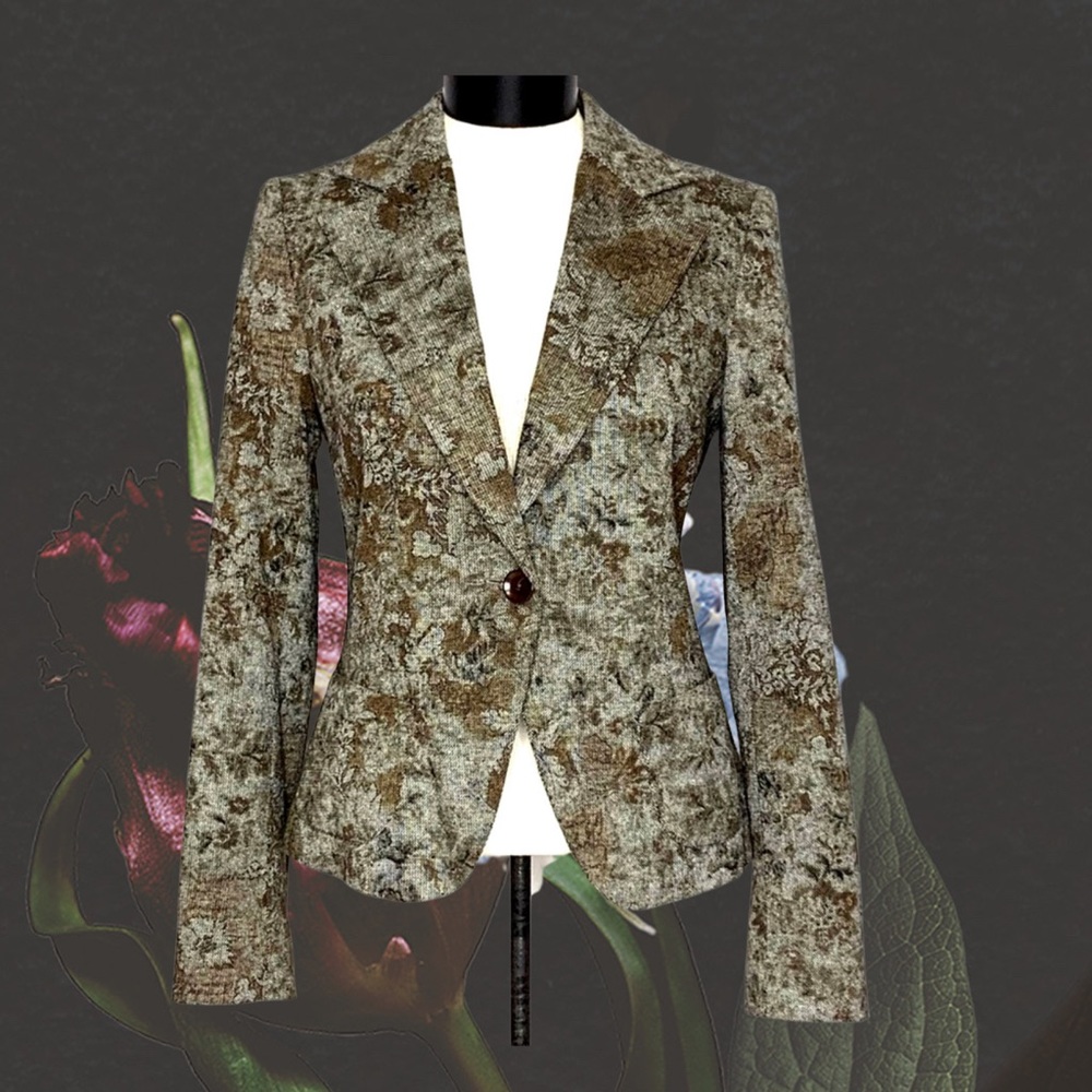 Zara Floral Woven Tailored Lightweight Wool Blend 1 Button Blazer